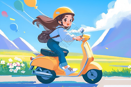 可爱电动车骑着电动车的可爱女孩插画