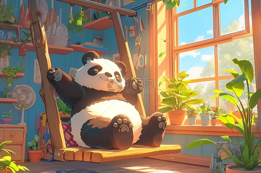 玩秋千的可爱熊猫图片