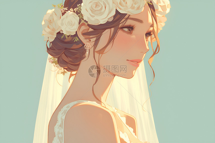 头戴花冠的新娘图片
