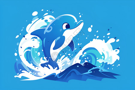 跃出水面的蓝白卡通海豚背景图片