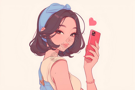 个年轻女人年轻女子在手机自拍插画