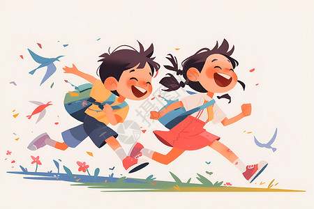 不停的奔跑童年的快乐插画