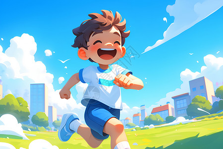 户外奔跑素材快乐奔跑的男孩插画