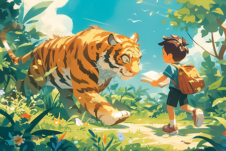 男孩和老虎背景图片