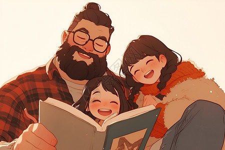 父女送礼快乐阅读的家庭插画