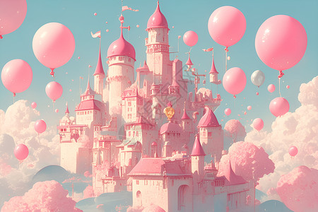 卡通梦幻城堡卡通的粉色称霸插画