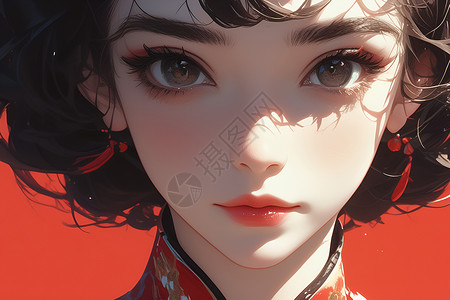 沉思美女红衣少女的沉思与智慧插画