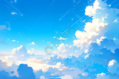 里湾湛蓝天空里的白云插画