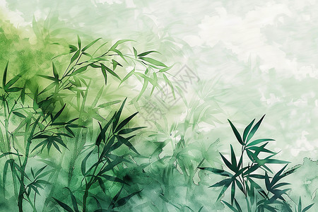 绿色环形叶子青翠竹林浓密斑驳插画