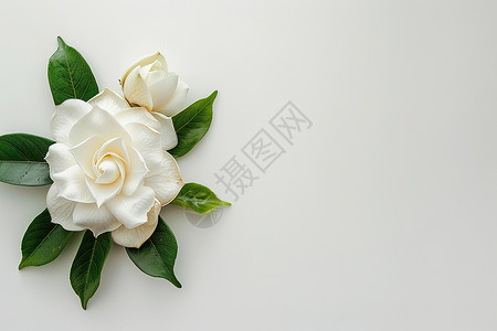 淡雅花朵素材白底映衬绿叶的白花背景