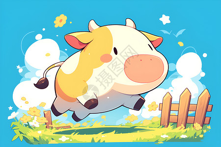 哺育奶牛小牛跃过牧场插画
