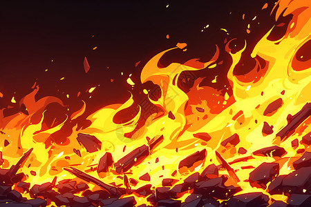 火山岩背景煤炭和火焰插画
