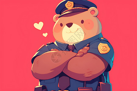 警察服装可爱熊熊警察插画