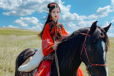 没蒙古草原上的蒙古女孩背景