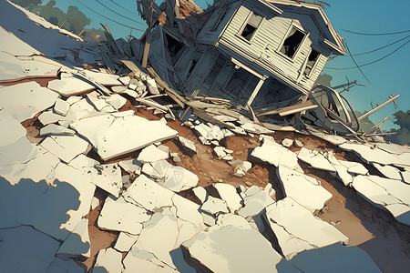 地震募捐大地开裂房屋崩溃插画