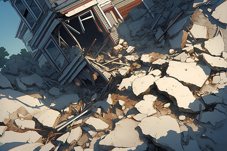 地震断裂地面岌岌可危的废墟插画