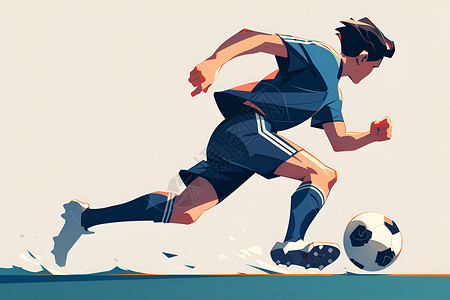 在踢球的男孩足球运动员在白色背景上插画
