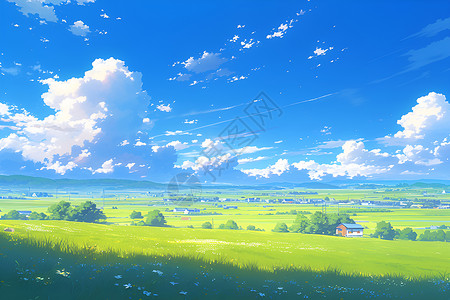 蓝蓝天空下的草地插画