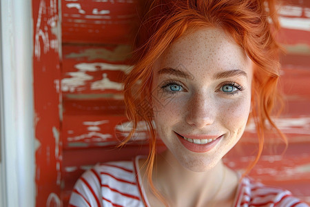 红发女郎的微笑高清图片