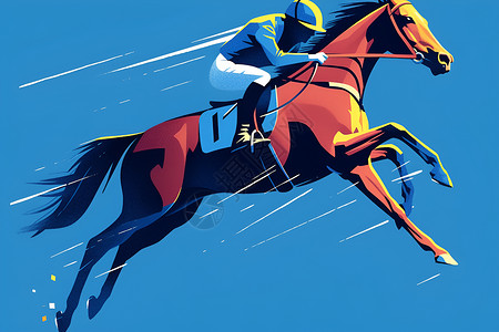 赛马跳跃骏马与骑手驰骋在赛场插画