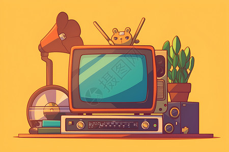 复古电视素材复古的电视机插画