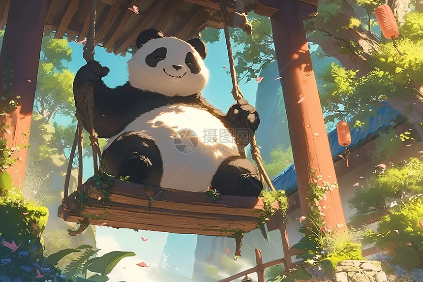 熊猫仙境插画图片
