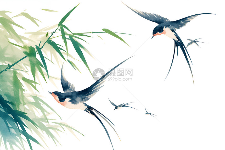 飞向柳枝的燕子图片