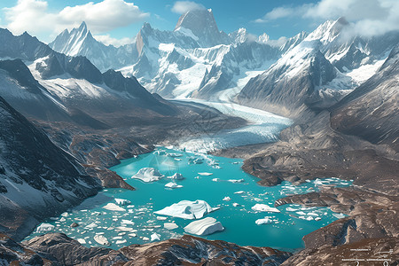 湖水素材冰湖与雪山插画