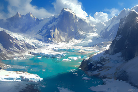 新疆冰川美丽的冰川风景插画