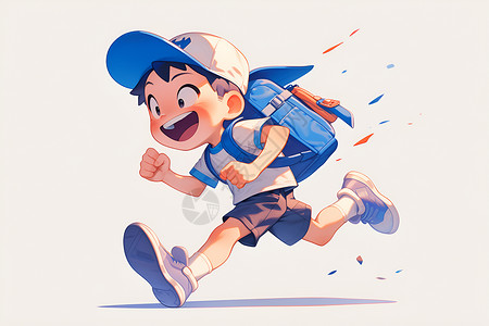 快乐跳跃快乐奔跑的男孩插画