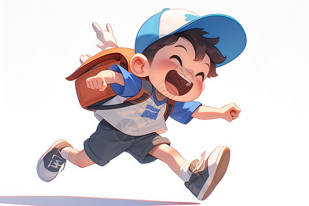 快乐跳跃快乐奔跑的小男孩插画