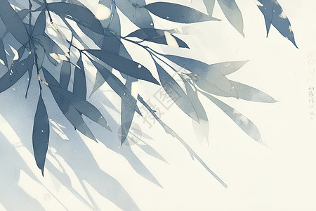 苔藓树干阳光下的竹叶插画