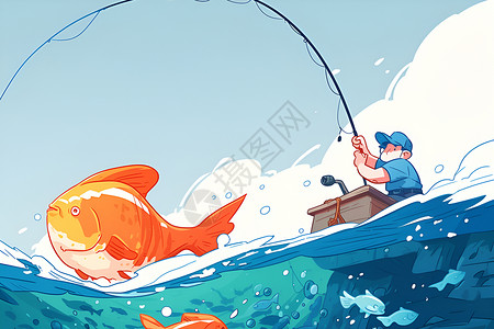 大海钓鱼钓鱼的乐趣插画