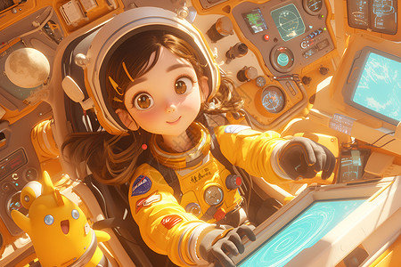 女性驾驶火箭里驾驶的女性宇航员插画