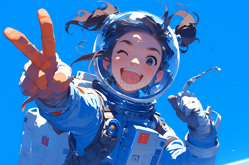 兴奋的女孩穿着宇航服图片