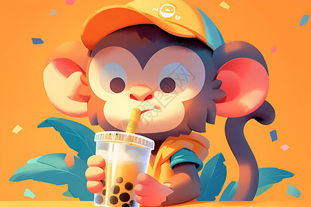 生姜奶茶活泼多彩的卡通猴子插画