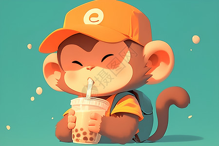 猴子喝着奶茶背景图片