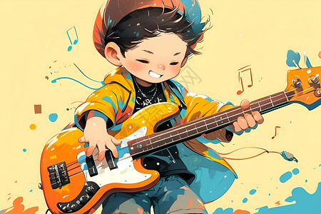 乐器卡通快乐男孩弹吉他插画