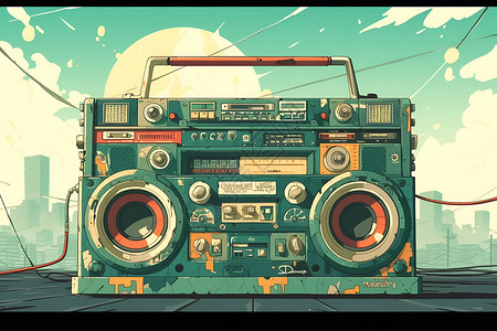 音箱促销复古收音机插画