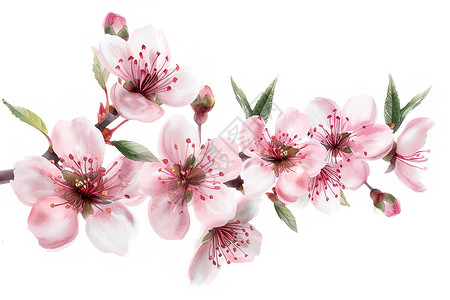 干花枝树枝上的桃花插画