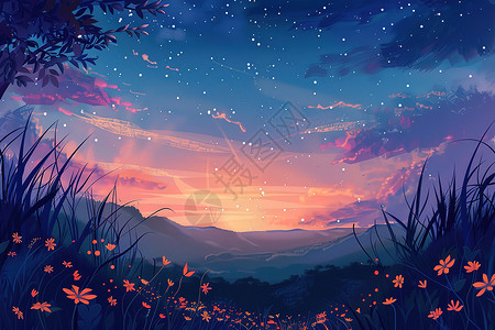 星空夜景素材漂亮的夜景插画