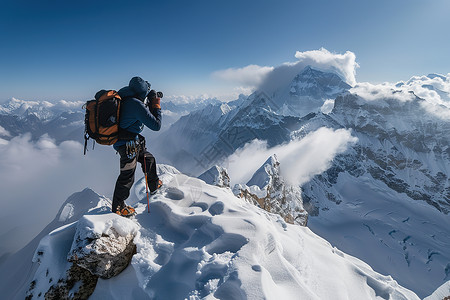 雪山上星云雪山上的摄影师背景