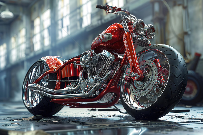 大红色的摩托车图片