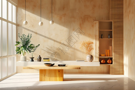 温馨的厨房灯光的房间高清图片