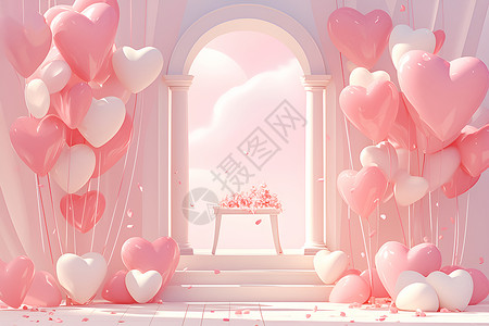 粉白色的心形气球背景图片