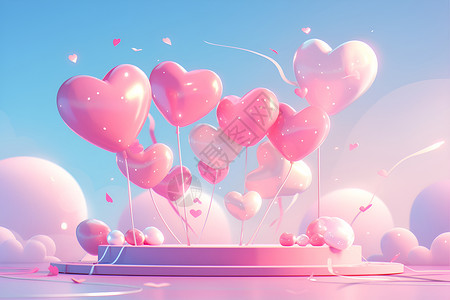 粉红色心形气球粉红色和白色的心形气球插画