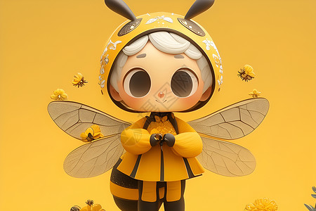 卡通少女穿搭嗡嗡的蜜蜂少女插画