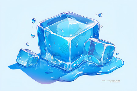 漂浮立方体冰块上漂浮水插画