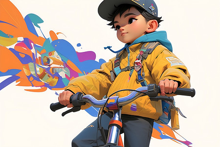 骑自行车的男孩插画背景图片