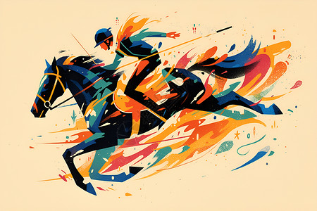 跳跃绘画绘画的马和骑手插画